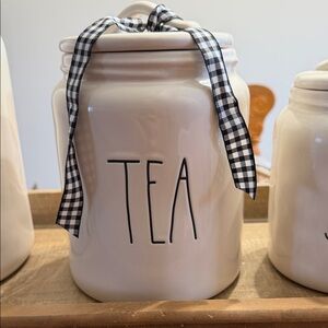 White Ceramic Tea Canister with Ribbon